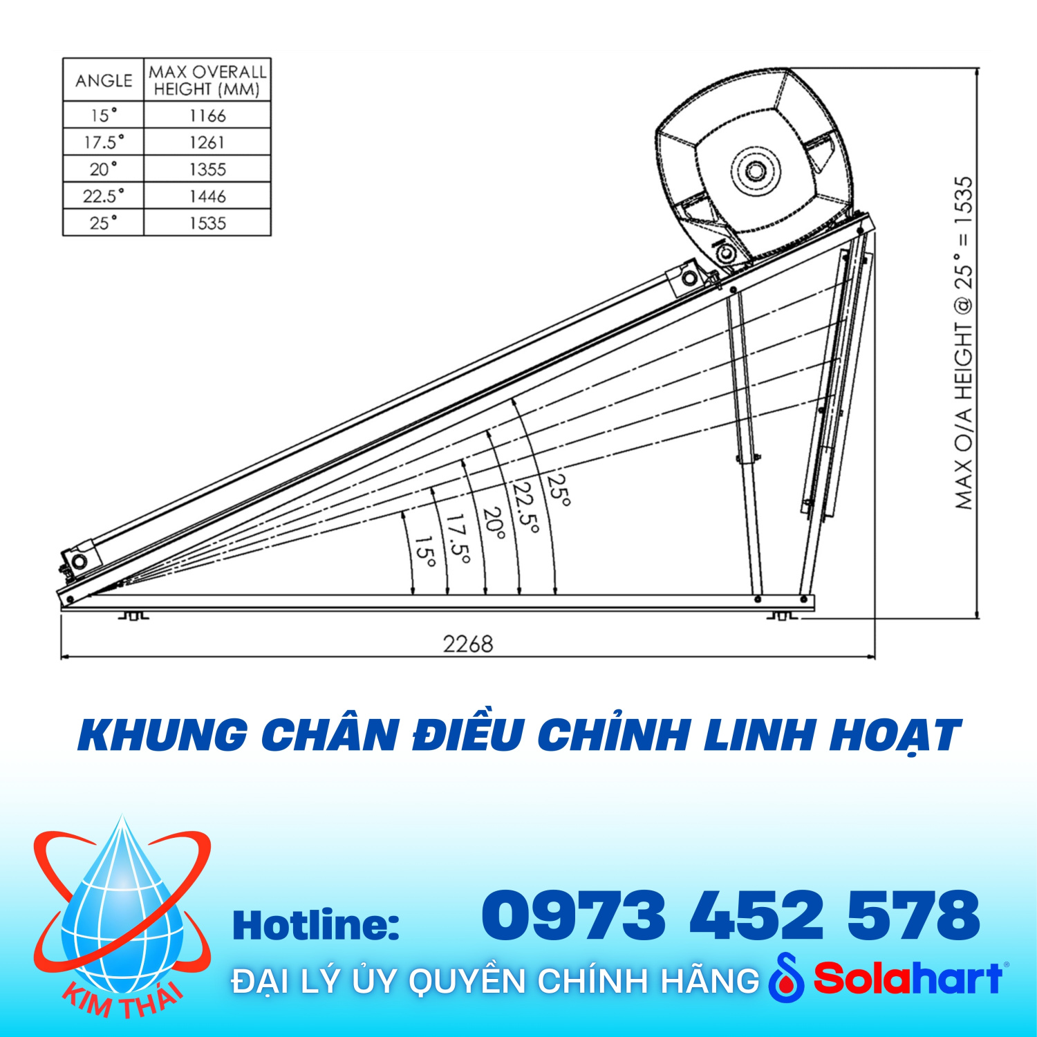 MÁY NƯỚC NÓNG NĂNG LƯỢNG MẶT TRỜI SOLAHART 180L CHỊU ÁP (BAO GỒM KHUNG CHÂN NHÔM)